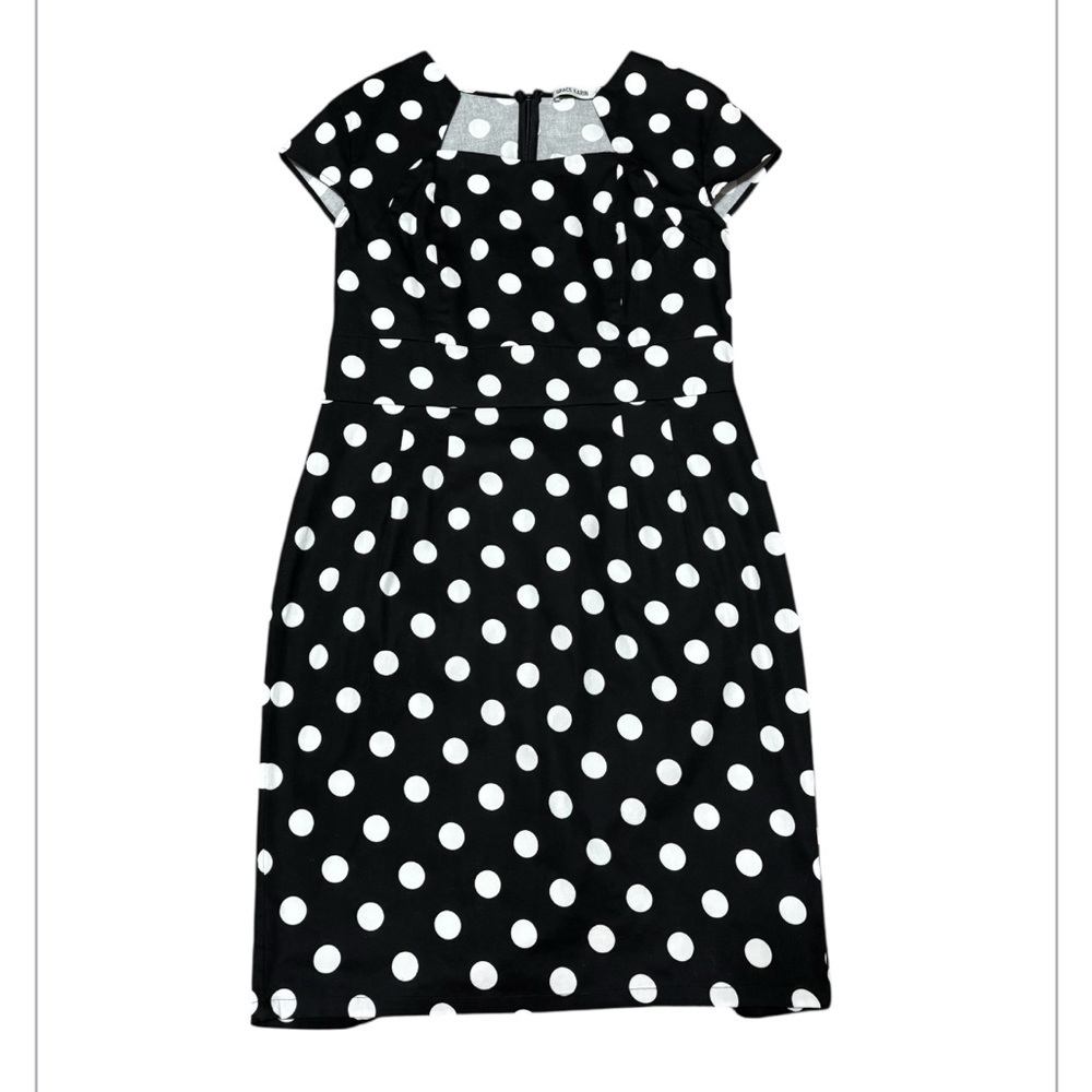 Grace Karin -Black and White Polka Dot -knee length- dress XL-cotton